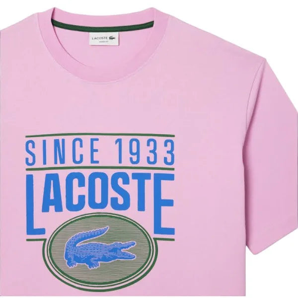 CAMISETA LACOSTE FOLGADA COM ESTAMPA DE JERSEY - ROSA