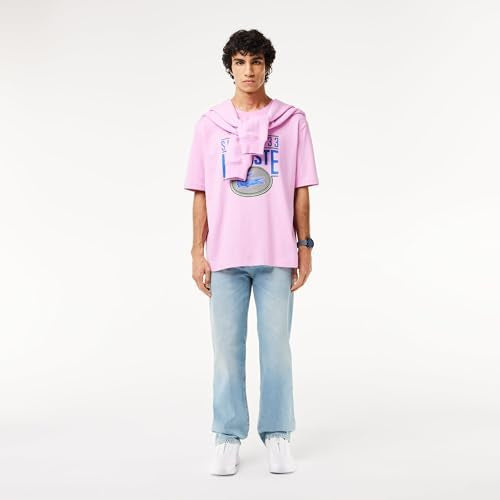 CAMISETA LACOSTE FOLGADA COM ESTAMPA DE JERSEY - ROSA