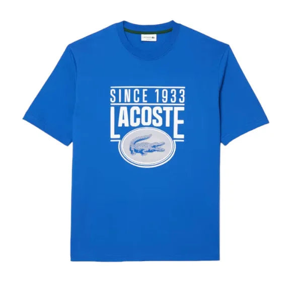 CAMISETA LACOSTE FOLGADA COM ESTAMPA DE JERSEY - AZUL