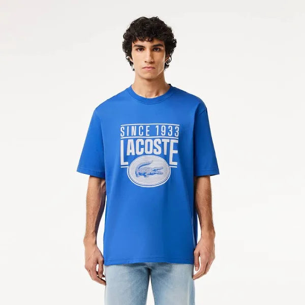 CAMISETA LACOSTE FOLGADA COM ESTAMPA DE JERSEY - AZUL