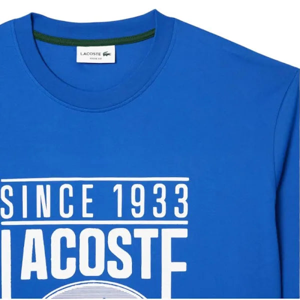 CAMISETA LACOSTE FOLGADA COM ESTAMPA DE JERSEY - AZUL