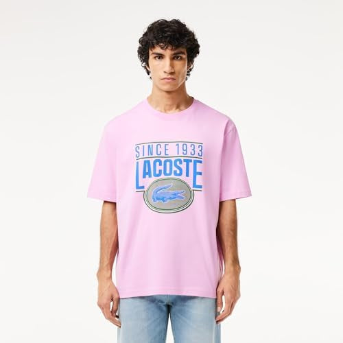 CAMISETA LACOSTE FOLGADA COM ESTAMPA DE JERSEY - ROSA