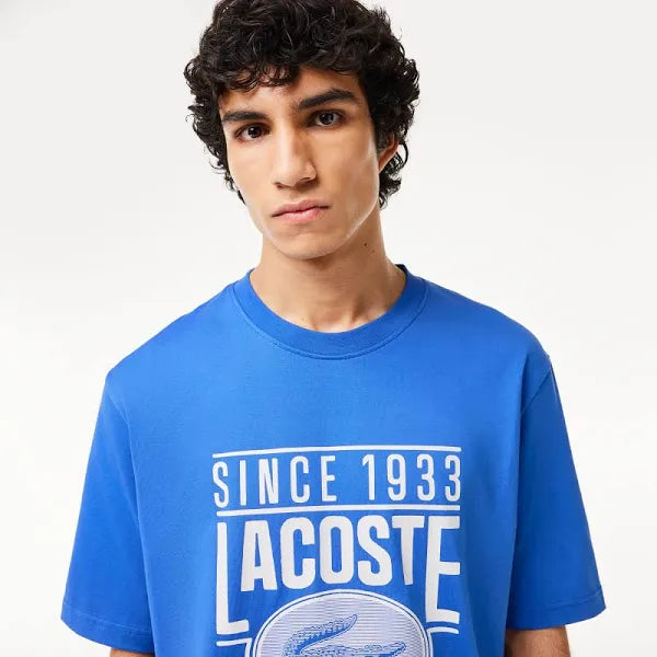 CAMISETA LACOSTE FOLGADA COM ESTAMPA DE JERSEY - AZUL