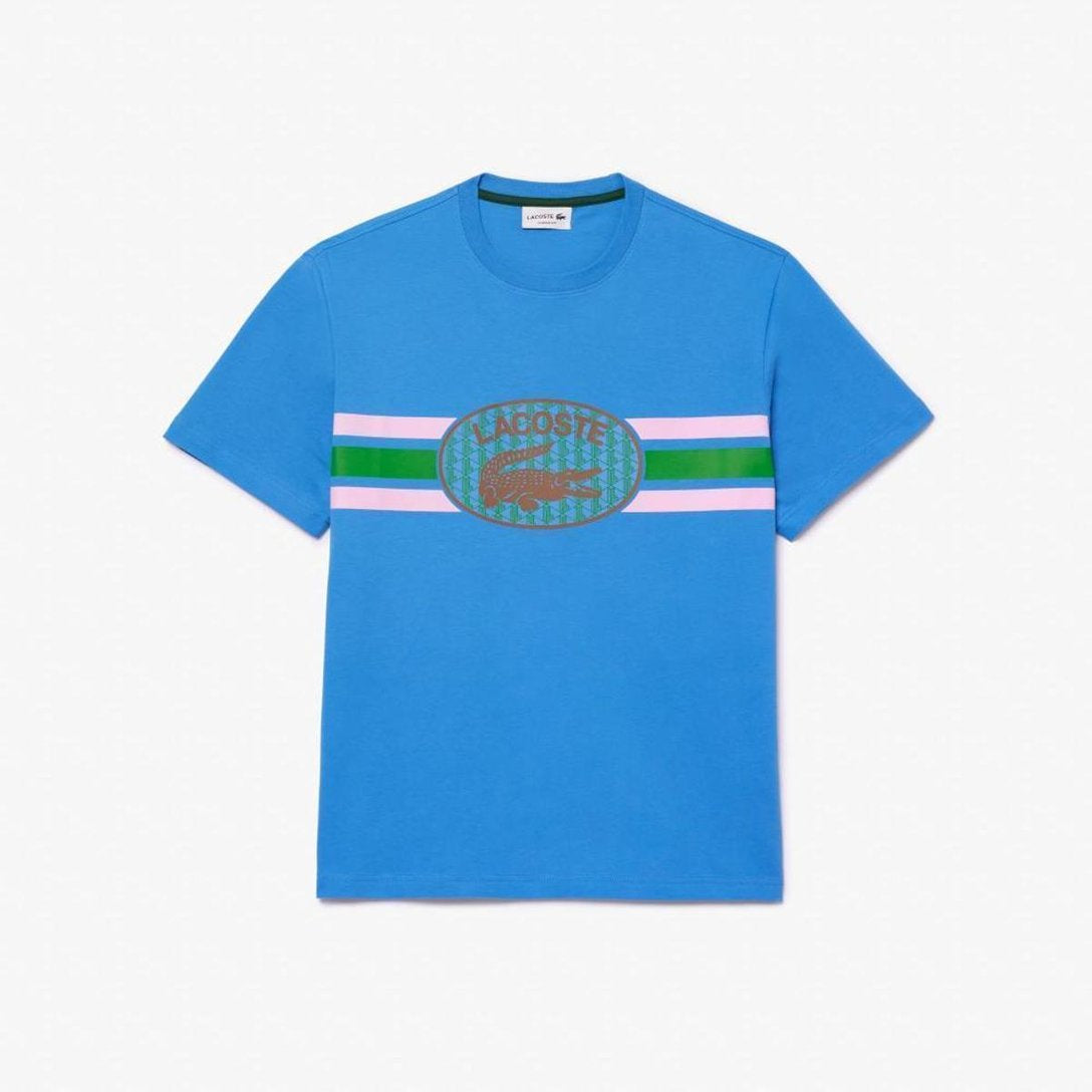 CAMISETA LACOSTE MONOGRAMA - AZUL/ROSA
