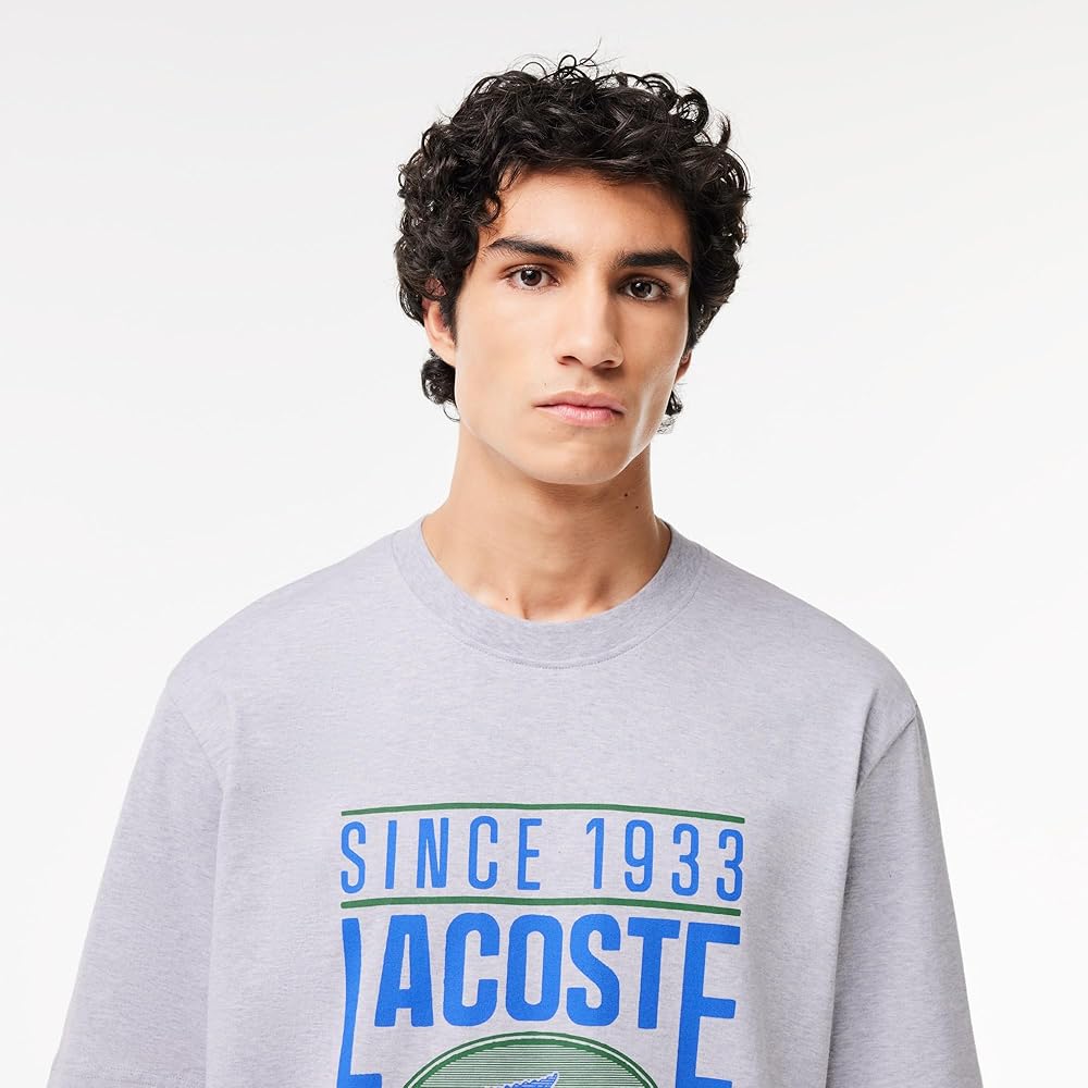 CAMISETA LACOSTE FOLGADA COM ESTAMPA DE JERSEY - CINZA