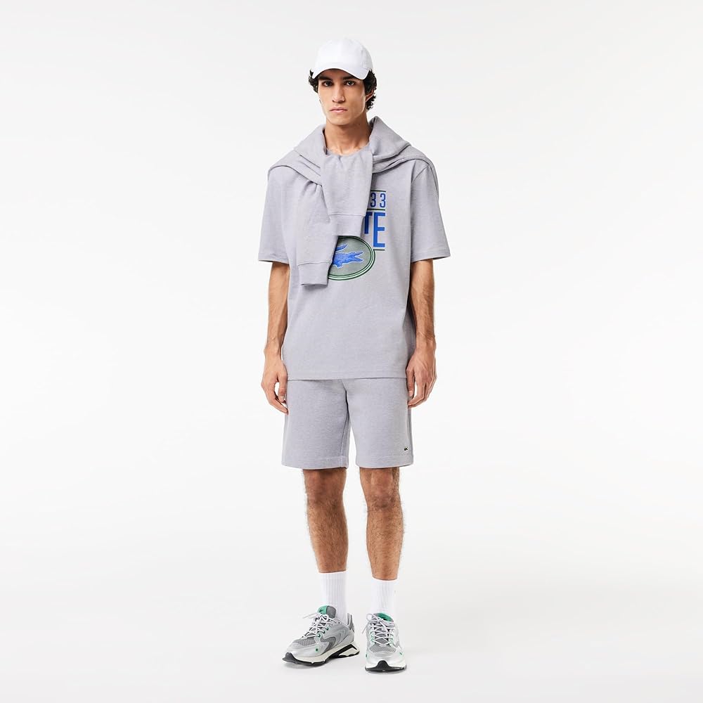 CAMISETA LACOSTE FOLGADA COM ESTAMPA DE JERSEY - CINZA