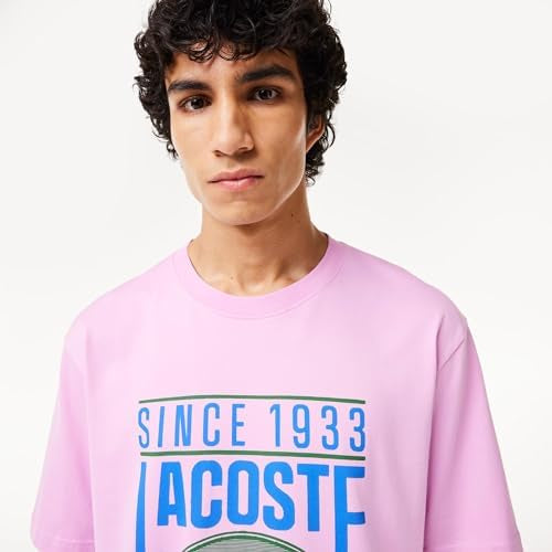 CAMISETA LACOSTE FOLGADA COM ESTAMPA DE JERSEY - ROSA