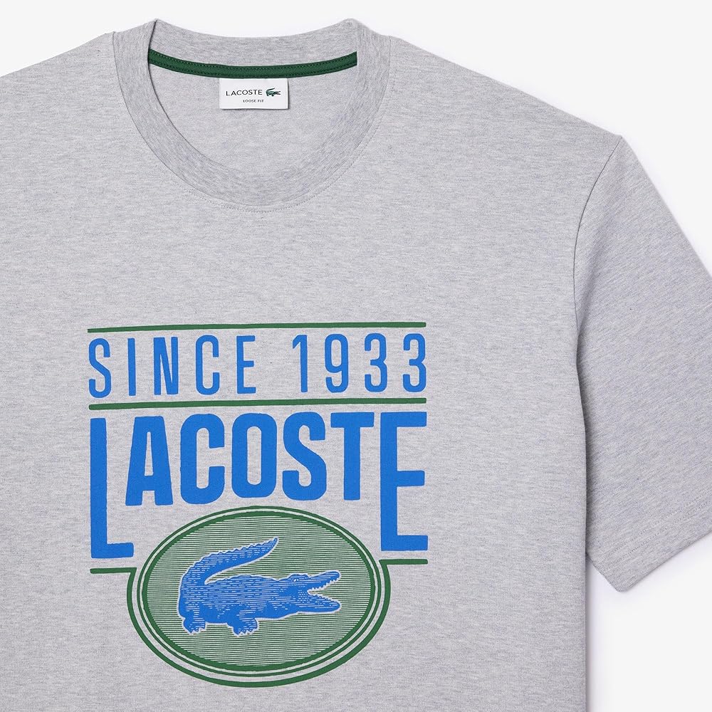 CAMISETA LACOSTE FOLGADA COM ESTAMPA DE JERSEY - CINZA